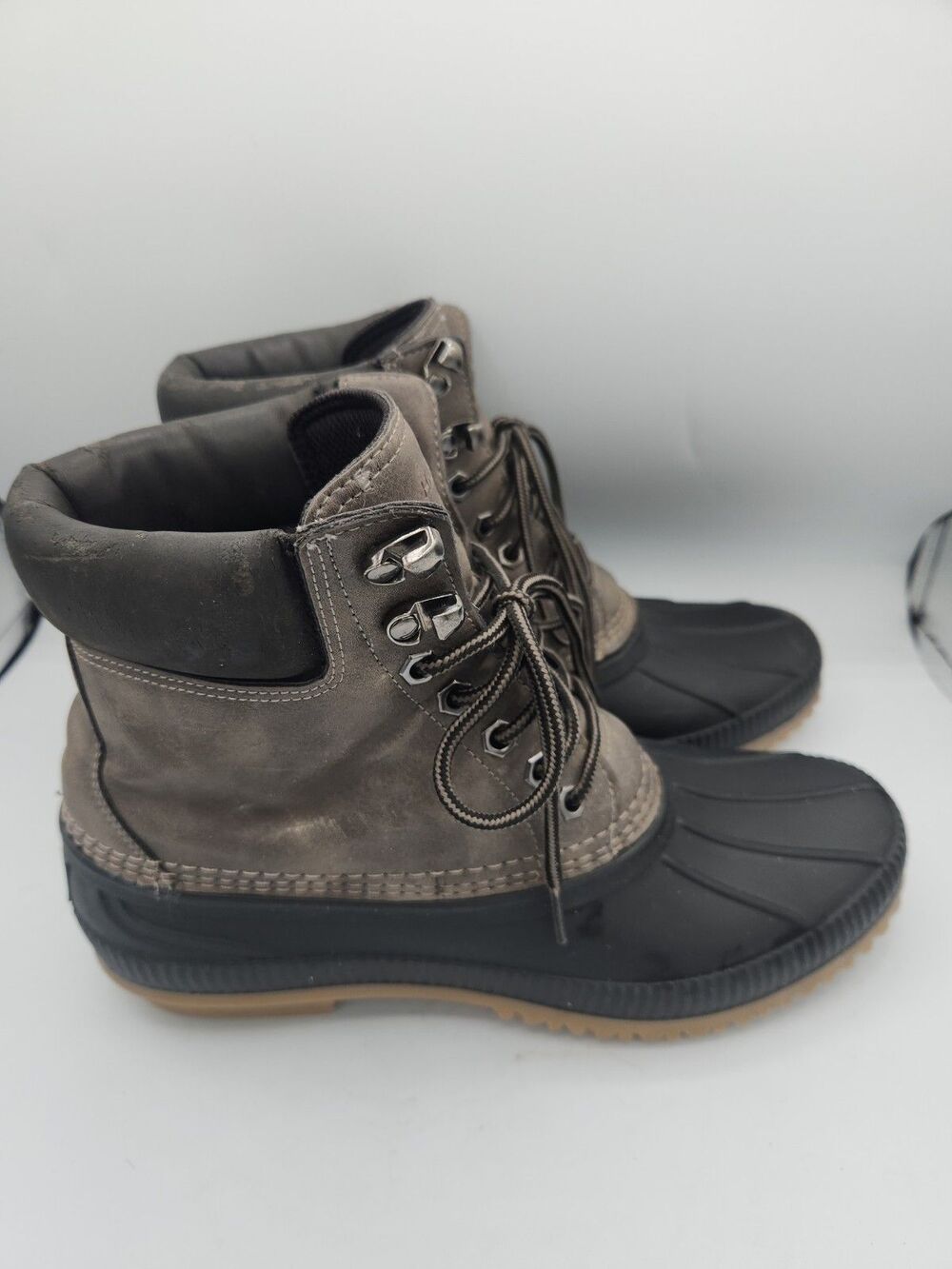 TOMMY HILFIGER Mens Black & Gray Collar Waterproof Round Toe Duck Boots 9
